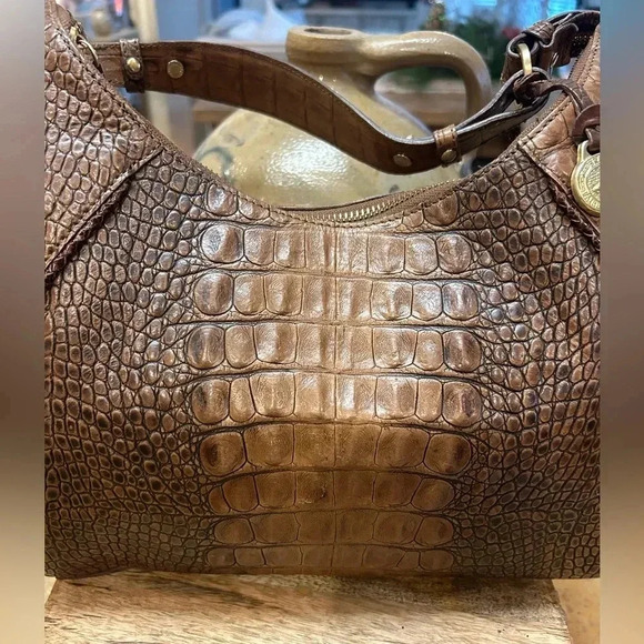 Brahmin Toasted Almond Anne Croc Handbag - Picture 3 of 16